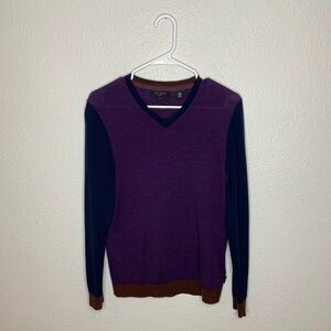 Ted Baker Mens Merino Colour Block V-Neck Purple size 3